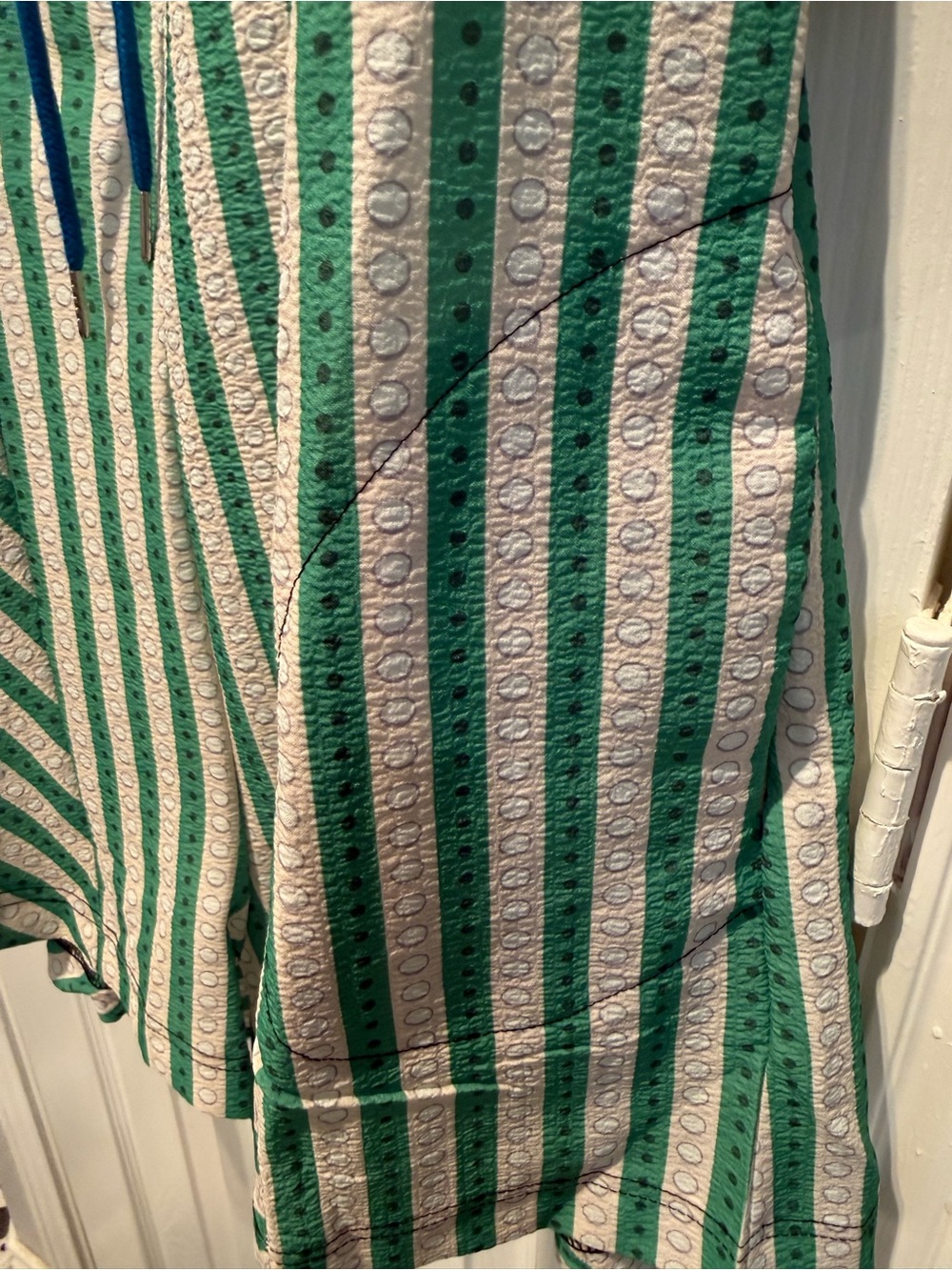 💚💙 Women’s Green & White Striped Romper Dress | Oversized Boho Pocket Medium - Picture 4 of 5